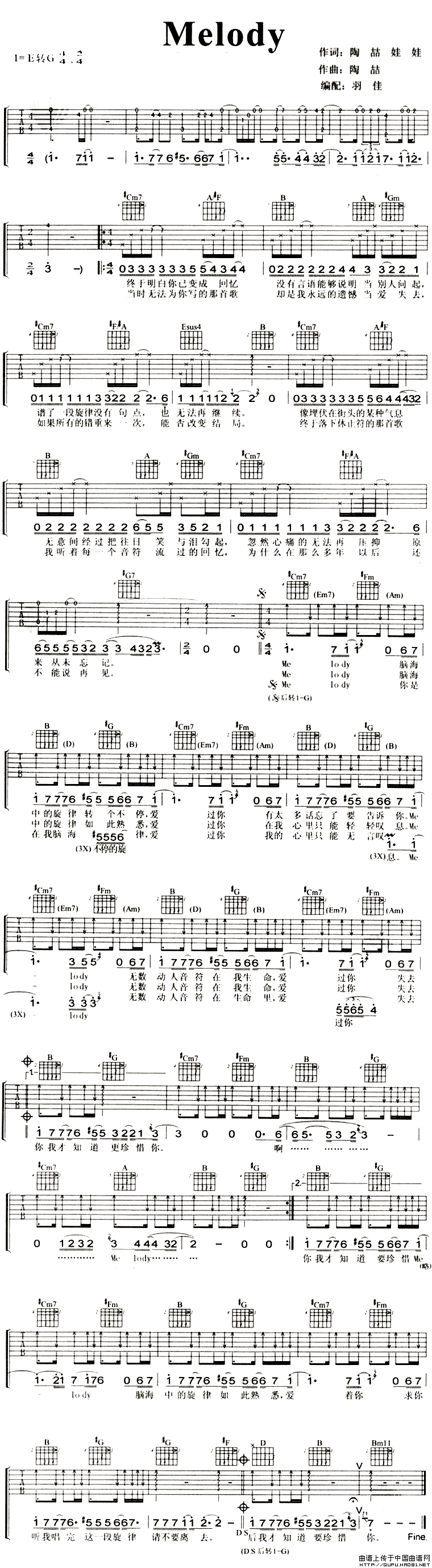 《Melody》吉他谱六线谱